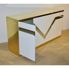 Sandro Petti Sandro Petti 1970s Italian Modern Mirror and Brass White Lacquered Credenza - 516047