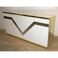 Sandro Petti Sandro Petti 1970s Italian Modern Mirror and Brass White Lacquered Credenza - 516051