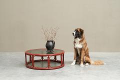 Sang de Boeuf Red Lacquered Bamboo and Smoke Glass Coffee Table Mid 20th C - 4468492