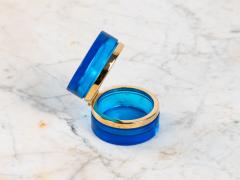 Sapphire Blue Round Glass Box with Polished Bronze Mount France Early 20th C  - 4153140
