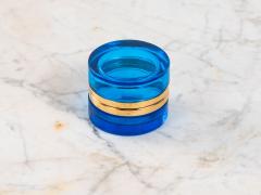 Sapphire Blue Round Glass Box with Polished Bronze Mount France Early 20th C  - 4153142