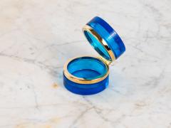 Sapphire Blue Round Glass Box with Polished Bronze Mount France Early 20th C  - 4153143