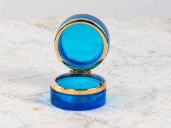 Sapphire Blue Round Glass Box with Polished Bronze Mount France Early 20th C  - 4153154
