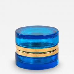 Sapphire Blue Round Glass Box with Polished Bronze Mount France Early 20th C  - 4153686