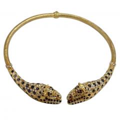 Sapphire and Diamond 18K Gold Leopard Motif Choker Necklace - 3843229