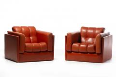 Sapporo Mobil Girgi 1970s Architectural Mid Century Modern Club Chairs in Cognac Leather - 3920205