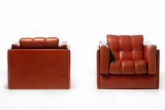 Sapporo Mobil Girgi 1970s Architectural Mid Century Modern Club Chairs in Cognac Leather - 3920207