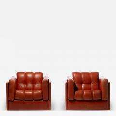 Sapporo Mobil Girgi 1970s Architectural Mid Century Modern Club Chairs in Cognac Leather - 3922913