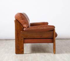 Sapporo Mobil Girgi Mobil Girgi Walnut and Leather Sofa Italy 1970s - 2643205