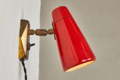 Sarfati Stilnovo Pair of Red 1950s Stilnovo Sconces with Original Yellow Label - 1173406