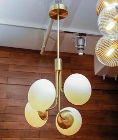 Satin Brass Pendant Lamp with Four Lights and Round White Glass Globe - 4719202