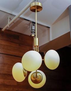 Satin Brass Pendant Lamp with Four Lights and Round White Glass Globe - 4719204