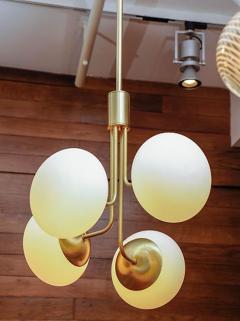 Satin Brass Pendant Lamp with Four Lights and Round White Glass Globe - 4719205