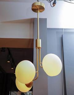 Satin Brass Pendant Lamp with Four Lights and Round White Glass Globe - 4719209