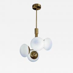 Satin Brass Pendant Lamp with Four Lights and Round White Glass Globe - 4752422