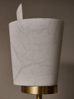 Satinated Brass and Alabaster Spiral Shades Six Arms of Light Floor Lamp - 4715937