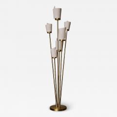 Satinated Brass and Alabaster Spiral Shades Six Arms of Light Floor Lamp - 4767766
