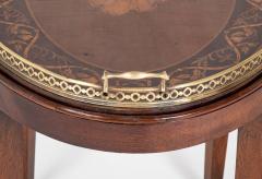 Satinwood Inlaid Brass Gallery Oval Tray on Stand with Elaborate Inlaid Border - 4610752