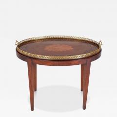 Satinwood Inlaid Brass Gallery Oval Tray on Stand with Elaborate Inlaid Border - 4613915