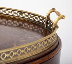 Satinwood Inlaid Brass Gallery Oval Tray on Stand with Elaborate Inlaid Border - 4723622