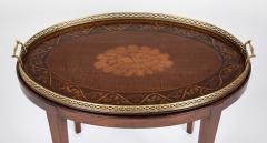 Satinwood Inlaid Brass Gallery Oval Tray on Stand with Elaborate Inlaid Border - 4723623