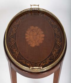 Satinwood Inlaid Brass Gallery Oval Tray on Stand with Elaborate Inlaid Border - 4723626