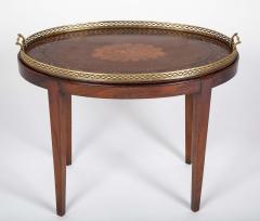 Satinwood Inlaid Brass Gallery Oval Tray on Stand with Elaborate Inlaid Border - 4723628