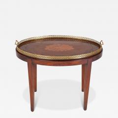 Satinwood Inlaid Brass Gallery Oval Tray on Stand with Elaborate Inlaid Border - 4727572