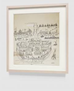 Saul Steinberg New York Harbor with Ferry boats and Victorian Houses Holiday Magazine - 1490835