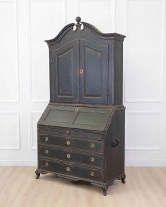 Scandinavian 18th Century Black Painted Carved Bureau - 4743895