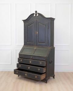 Scandinavian 18th Century Black Painted Carved Bureau - 4743896