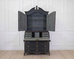 Scandinavian 18th Century Black Painted Carved Bureau - 4743957