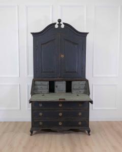 Scandinavian 18th Century Black Painted Carved Bureau - 4743962