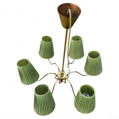 Scandinavian 6 Light Walnut and Brass Pendant Chandelier - 4516493