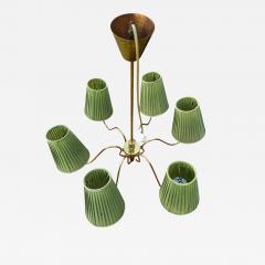 Scandinavian 6 Light Walnut and Brass Pendant Chandelier - 4521904