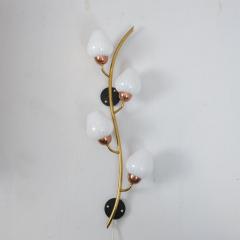 Scandinavian Floral Wall Lamp Brass Copper Black Metal White Glass 1960s - 4334577