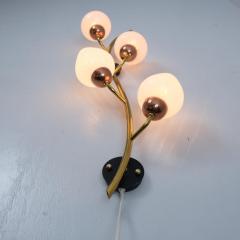 Scandinavian Floral Wall Lamp Brass Copper Black Metal White Glass 1960s - 4334580