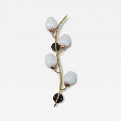 Scandinavian Floral Wall Lamp Brass Copper Black Metal White Glass 1960s - 4335640