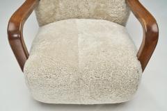 Scandinavian Mahogany Armchair in Sheepskin Scandinavia ca 1950s - 2318988