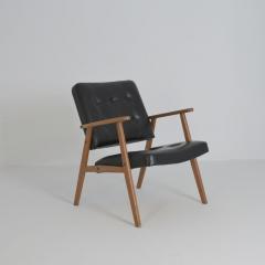 Scandinavian Mid Century Modern Armchair in Oak and Black Faux Leather 1960s - 4581453