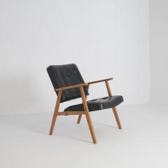 Scandinavian Mid Century Modern Armchair in Oak and Black Faux Leather 1960s - 4581454