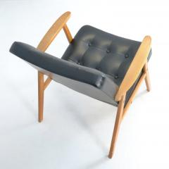 Scandinavian Mid Century Modern Armchair in Oak and Black Faux Leather 1960s - 4581460