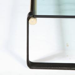 Scandinavian Mid Century Modern Brass Black Leather Glass Cocktail Table - 2431401