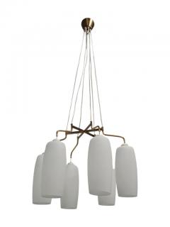 Scandinavian Mid Century Modern Ceiling Pendant in Brass and Opaline Glass - 3933117