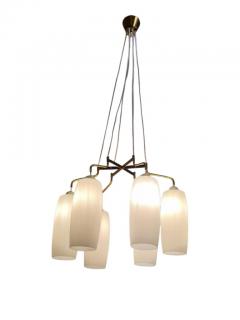 Scandinavian Mid Century Modern Ceiling Pendant in Brass and Opaline Glass - 3933118