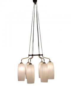 Scandinavian Mid Century Modern Ceiling Pendant in Brass and Opaline Glass - 3933123