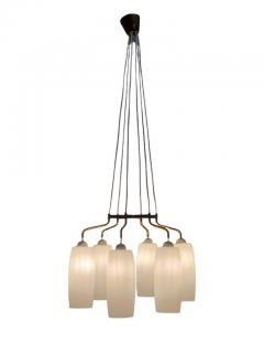 Scandinavian Mid Century Modern Ceiling Pendant in Brass and Opaline Glass - 3933124