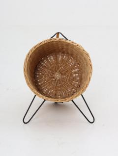 Scandinavian Midcentury Firewood Basket in Cane and Metal - 803881