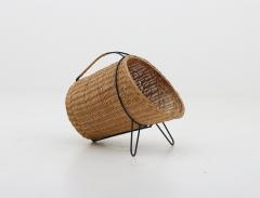 Scandinavian Midcentury Firewood Basket in Cane and Metal - 803883