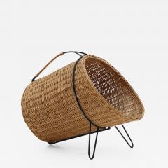 Scandinavian Midcentury Firewood Basket in Cane and Metal - 807055